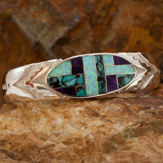 David Rosales Shalako Inlaid Sterling Silver Bracelet
