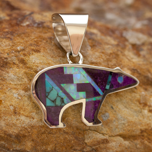 David Rosales Shalako Inlaid Sterling Silver Pendant Bear