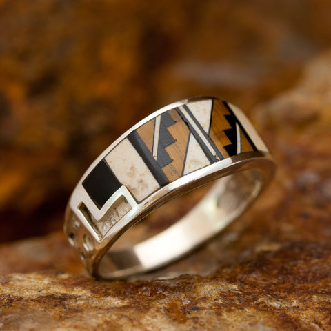 David Rosales Kayenta Fancy Inlaid Sterling Silver Ring