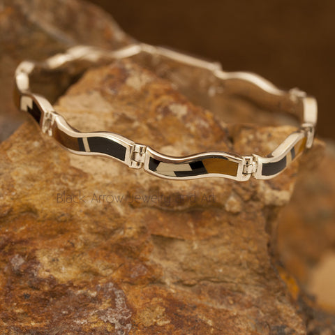 David Rosales Kayenta Inlaid Sterling Silver Wavy Link Bracelet