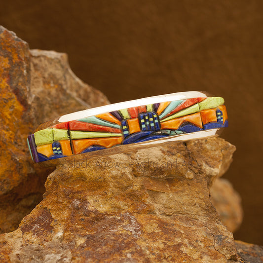 David Rosales Indian Summer Pueblo Cobble Inlaid Sterling Silver Bracelet