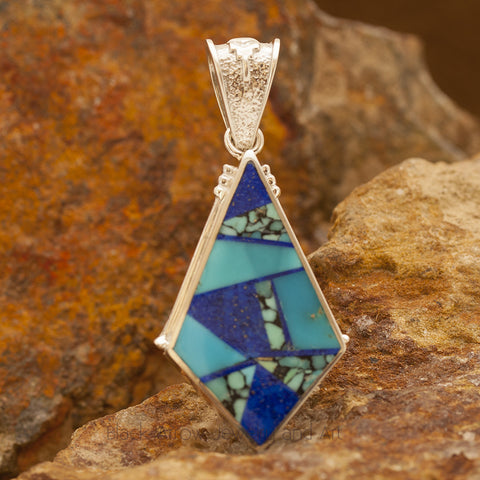 David Rosales Blue Mountain Inlaid Sterling Silver Pendant