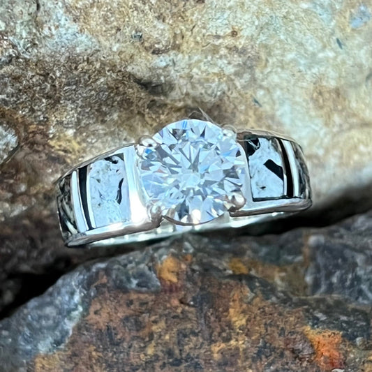 David Rosales White Buffalo Inlaid Sterling Silver Ring Cubic Zirconia