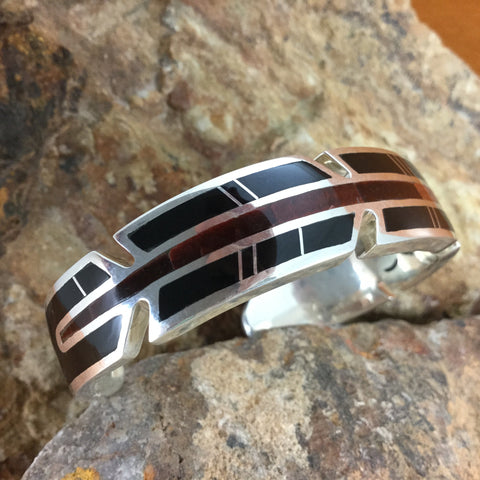 David Rosales Black Tiger Inlaid Sterling Silver Bracelet