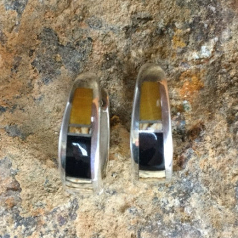 David Rosales Native Earth Inlaid Sterling Silver Earrings Huggie 