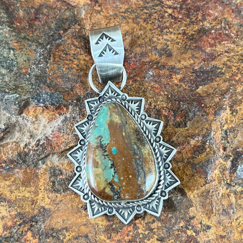 Royston Turquoise Sterling Silver Pendant by Mary Tso