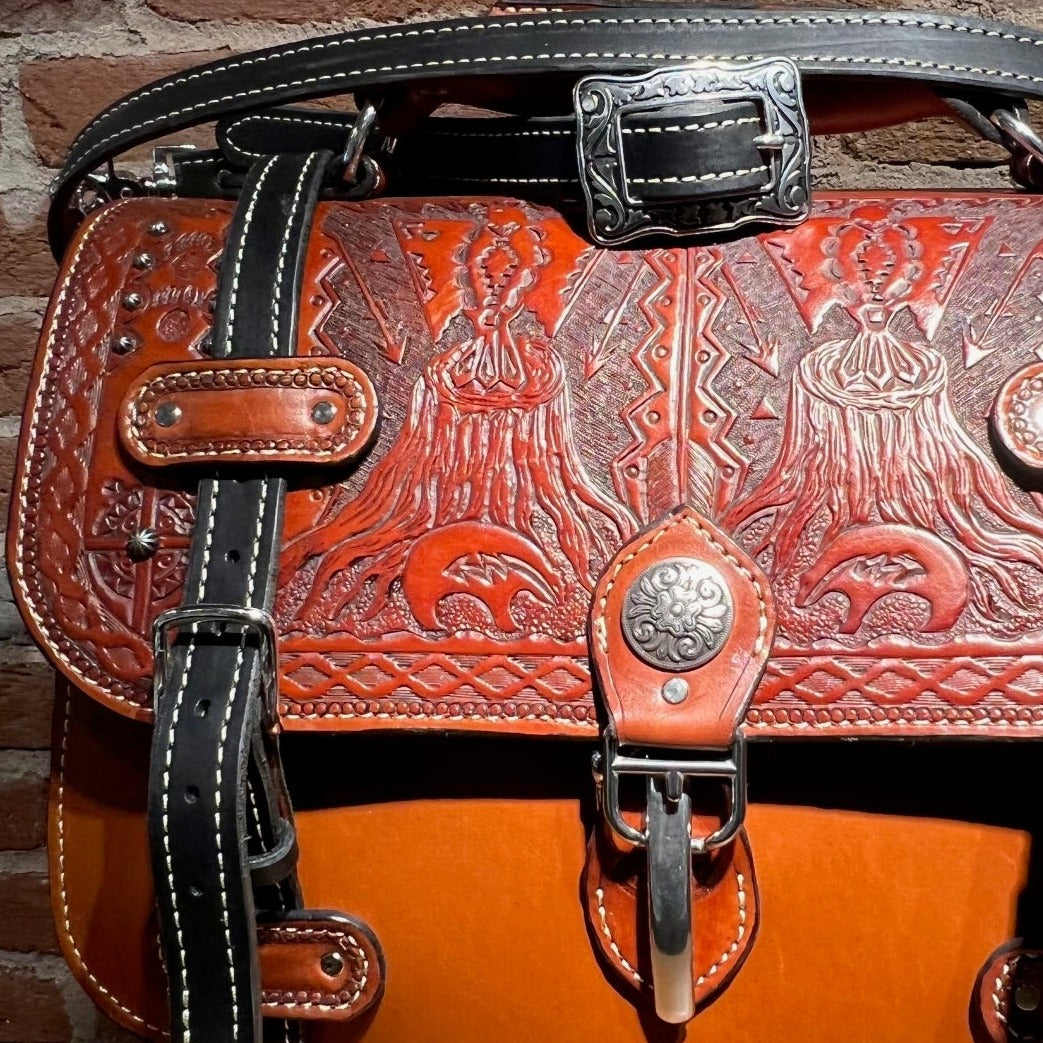 Hand Tooled Saddle Bag Leather Purse – Buck Stitch by Stephen Vaughn L