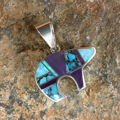 David Rosales Shalako Inlaid Sterling Silver Pendant Bear
