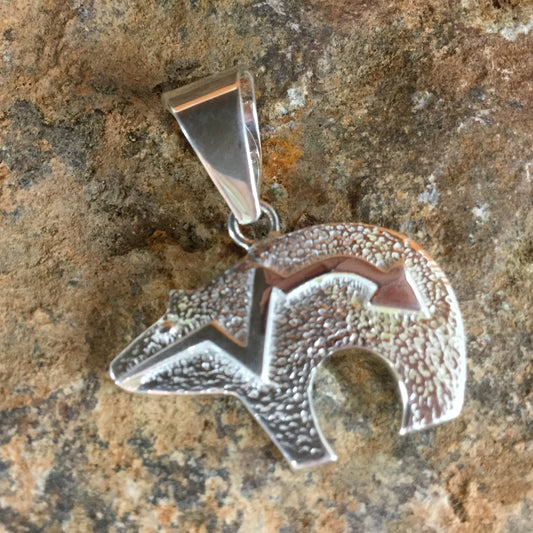 David Rosales Arizona Blue Two Toned Inlaid Sterling Silver Pendant Bear