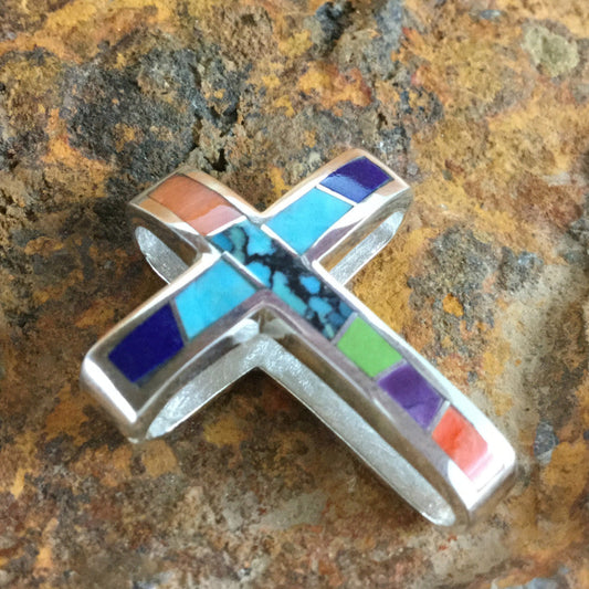 David Rosales Indian Summer Inlaid Sterling Silver Pendant Cross