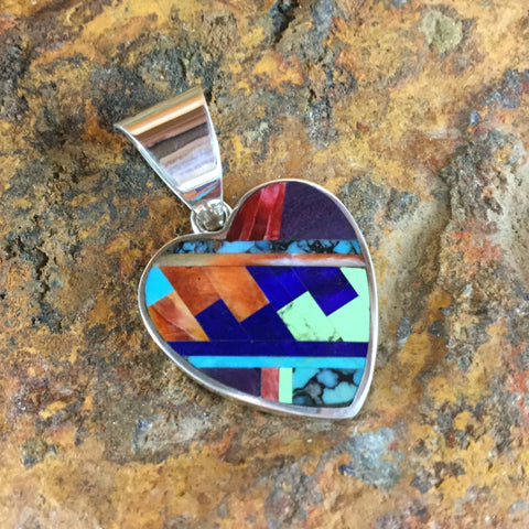 David Rosales Indian Summer Fancy Inlaid Sterling Silver Pendant Heart