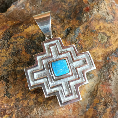 David Rosales Gaspiete Inlaid Sterling Silver Pendant Two-Sided Cross