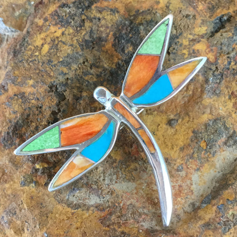 David Rosales Sunrise Inlaid Sterling Silver Pendant/Pin Dragonfly