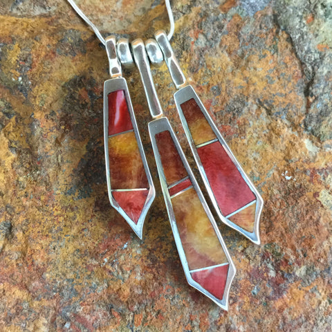 David Rosales Desert Fire Inlaid Sterling Silver Necklace