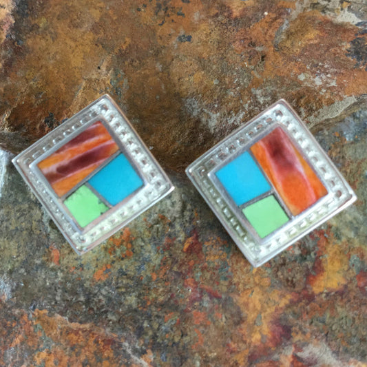 David Rosales Sunrise Inlaid Sterling Silver Earrings