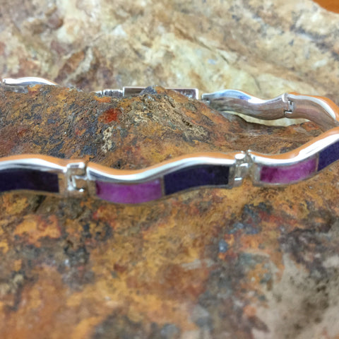 David Rosales Plum Inlaid Sterling Silver Wavy Link Bracelet