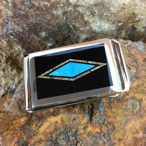 David Rosales Turquoise Creek Inlaid Sterling Silver Money Clip Diamond