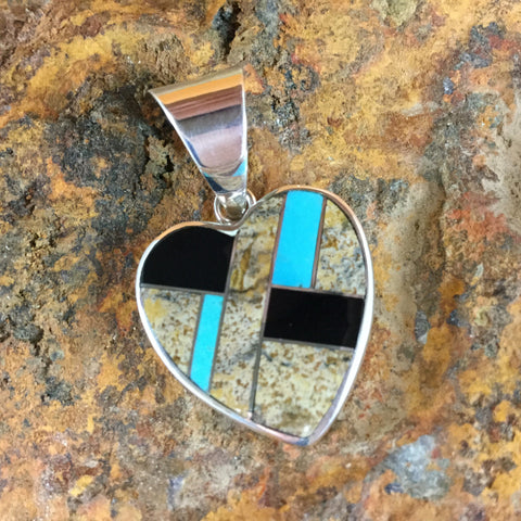 David Rosales Turquoise Creek Inlaid Sterling Silver Pendant Heart