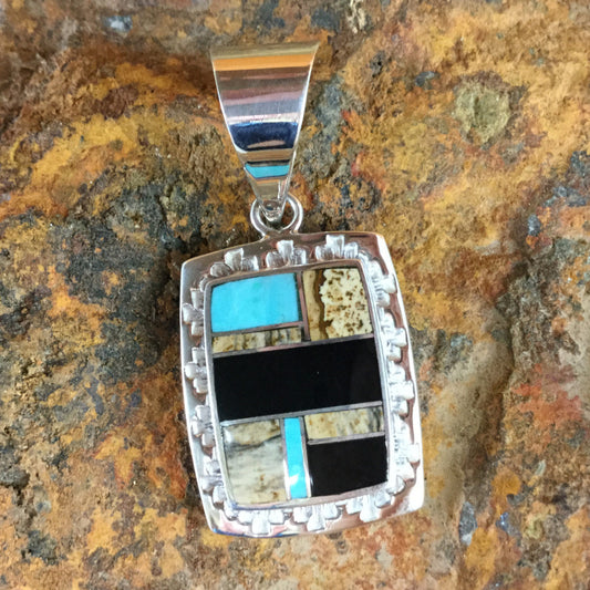 David Rosales Turquoise Creek Inlaid Sterling Silver Pendant