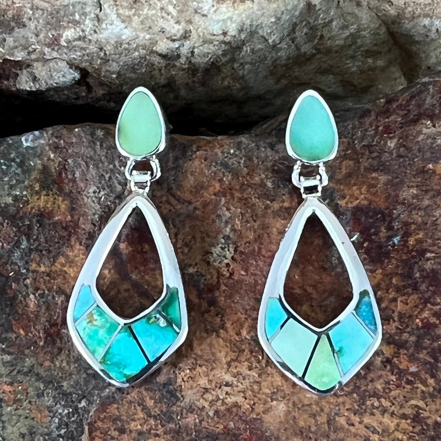 David Rosales Sonoran Gold Inlaid Sterling Silver Earrings