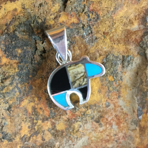 David Rosales Turquoise Creek Inlaid Sterling Silver Pendant Little Bear