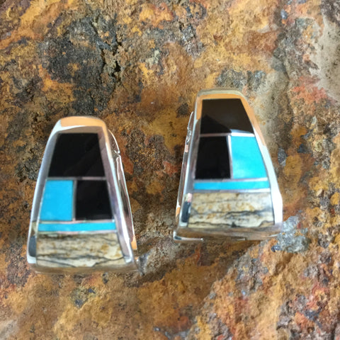 David Rosales Turquoise Creek Inlaid Sterling Silver Huggie Earrings