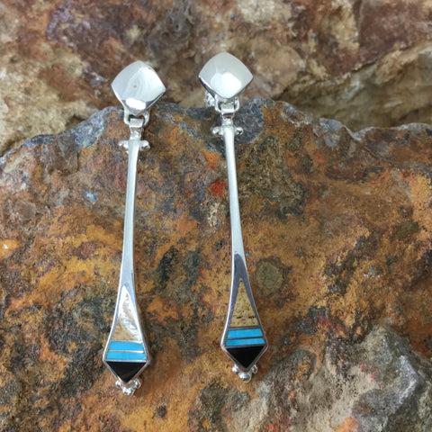 David Rosales Turquoise Creek Inlaid Sterling Silver Earrings