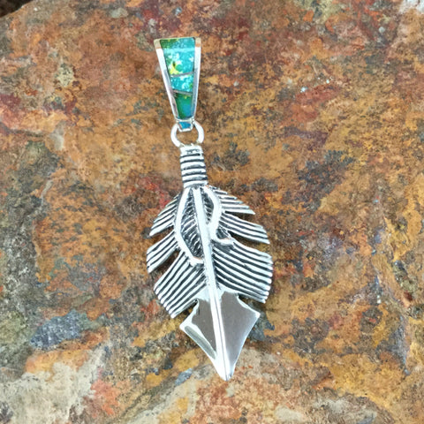 David Rosales Sonoran Gold Inlaid Sterling Silver Pendant Feather