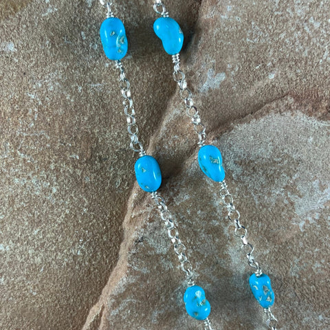 David Rosales Arizona Blue Turquoise Beaded Sterling Silver Necklace