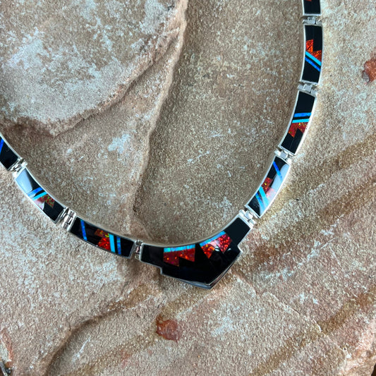 David Rosales Red Moon Inlaid Sterling Silver Necklace