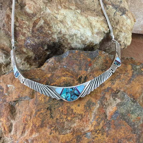 David Rosales Shalako Inlaid Sterling Silver Necklace