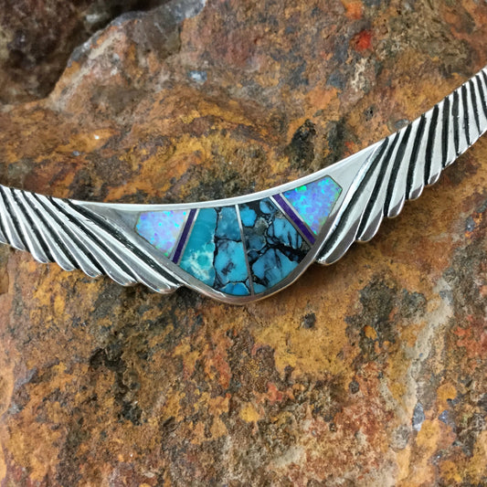 David Rosales Shalako Inlaid Sterling Silver Necklace