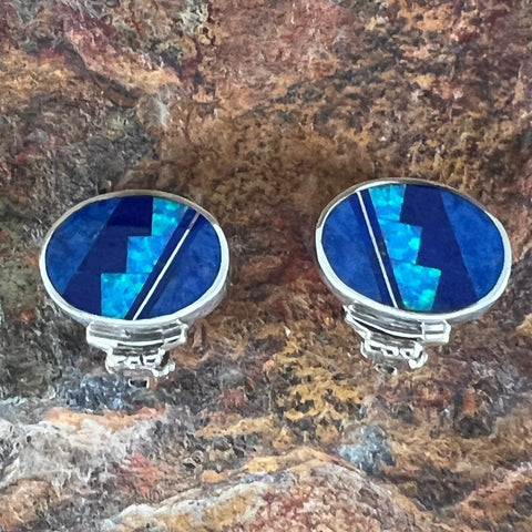 David Rosales Blue Sky Inlaid Sterling Silver Earrings Clip