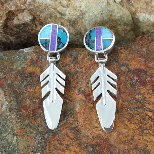 David Rosales Shalako Inlaid Sterling Silver Earrings Huggie