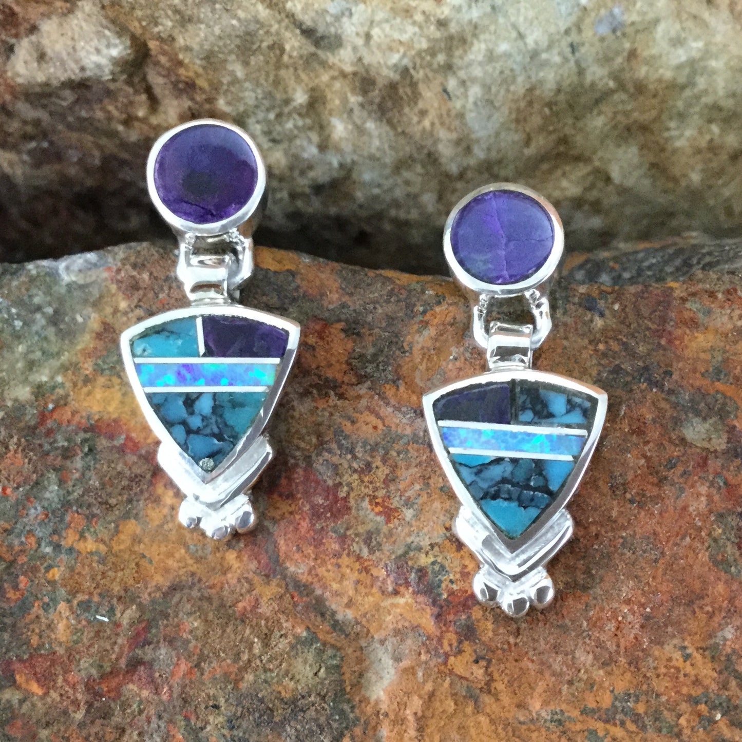 David Rosales Shalako Inlaid Sterling Silver Earrings