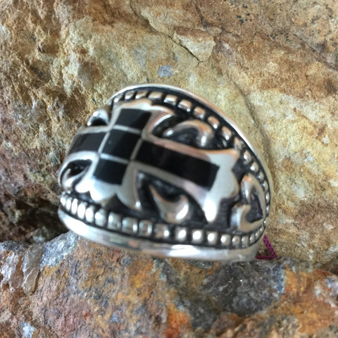 David Rosales Black Jade Inlaid Sterling Silver Ring