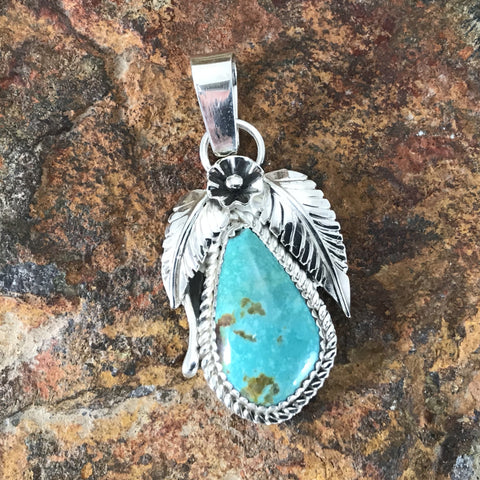 Kingman Turquoise Sterling Silver Pendant by Mary Tso