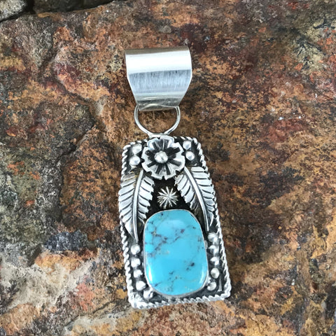 Kingman Turquoise Sterling Silver Pendant by Mary Tso