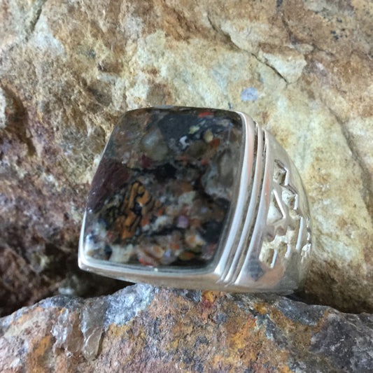 David Rosales Dinosaur Bone Inlaid Sterling Silver Ring