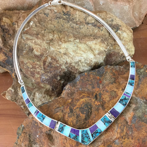 David Rosales Shalako Inlaid Sterling Silver Necklace