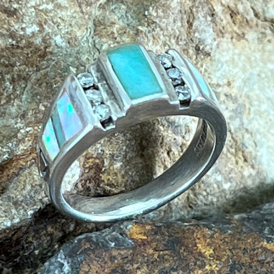 David Rosales Amazing Light Inlaid Sterling Silver Ring Cubic Zirconia