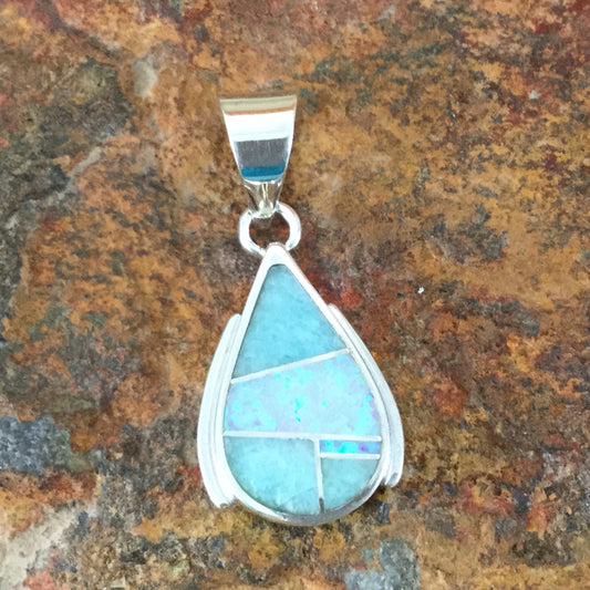 David Rosales Amazing Light Teardrop Inlaid Sterling Silver Pendant