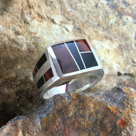 David Rosales Black Tiger Inlaid Sterling Silver Ring