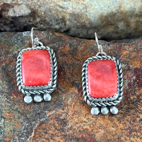 Orange Spiny Oyster Sterling Silver Earrings by Mary Tso
