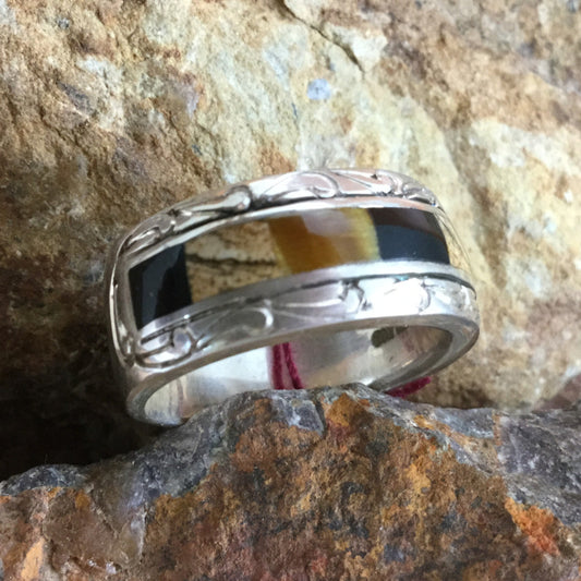 David Rosales Native Earth Inlaid Sterling Silver Ring