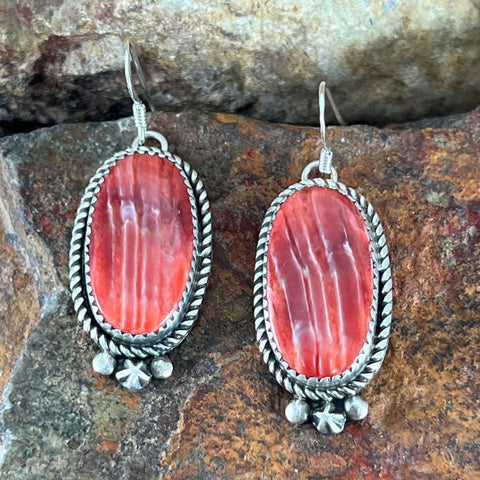 Orange Spiny Oyster Sterling Silver Earrings by Mary Tso