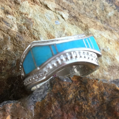 David Rosales Arizona Blue Inlaid Sterling Silver Ring