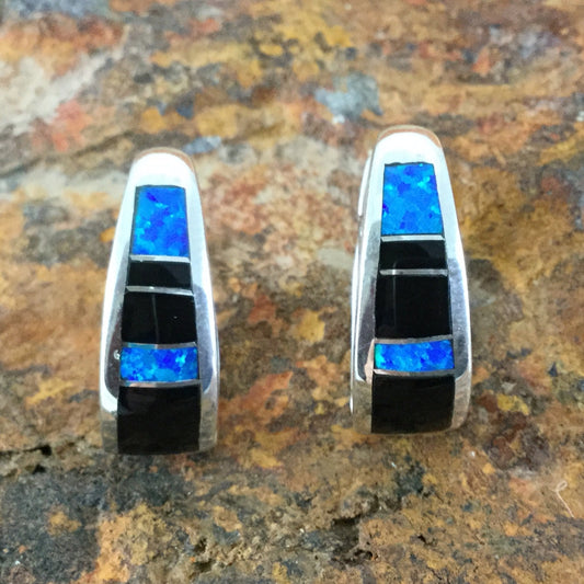 David Rosales Black Beauty Inlaid Sterling Silver Earrings Huggie