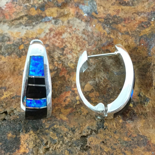 David Rosales Black Beauty Inlaid Sterling Silver Earrings Huggie