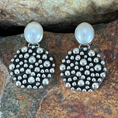 Million Drops Fresh Water Pearl Sterling Silver Earrings by Ray Coriz